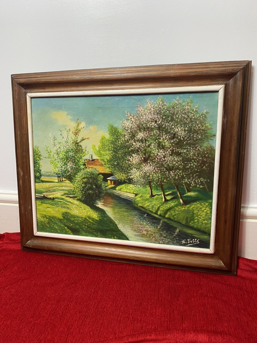 French School Impressionist Riverscape & Avenue Of Blossom Trees Signed F Fobbé