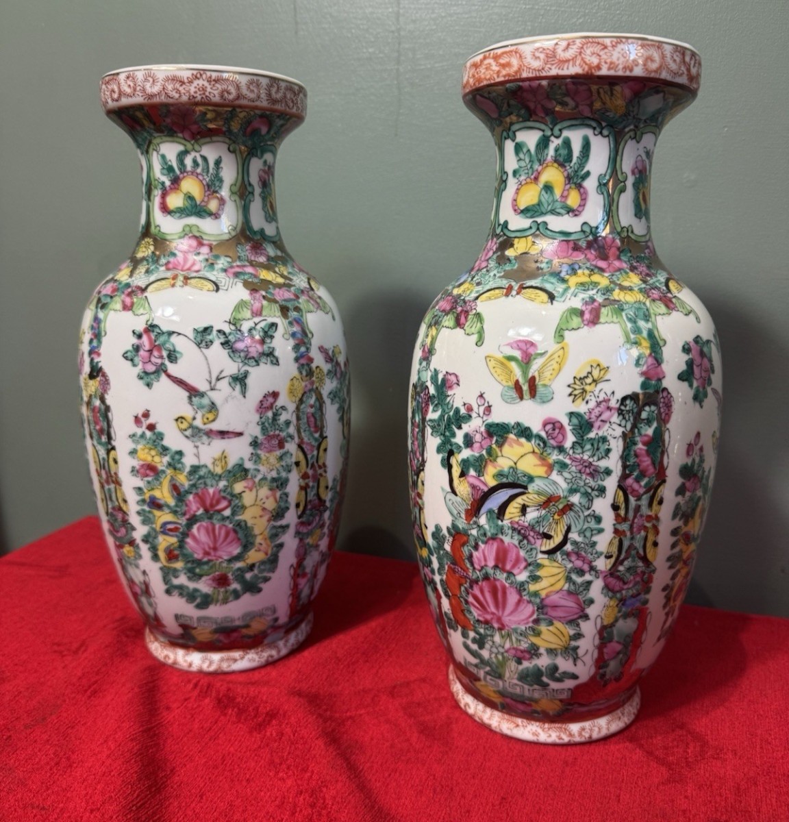 Primary image for Pair Of Oriental Chinese Qing Style Famille Rose Vases