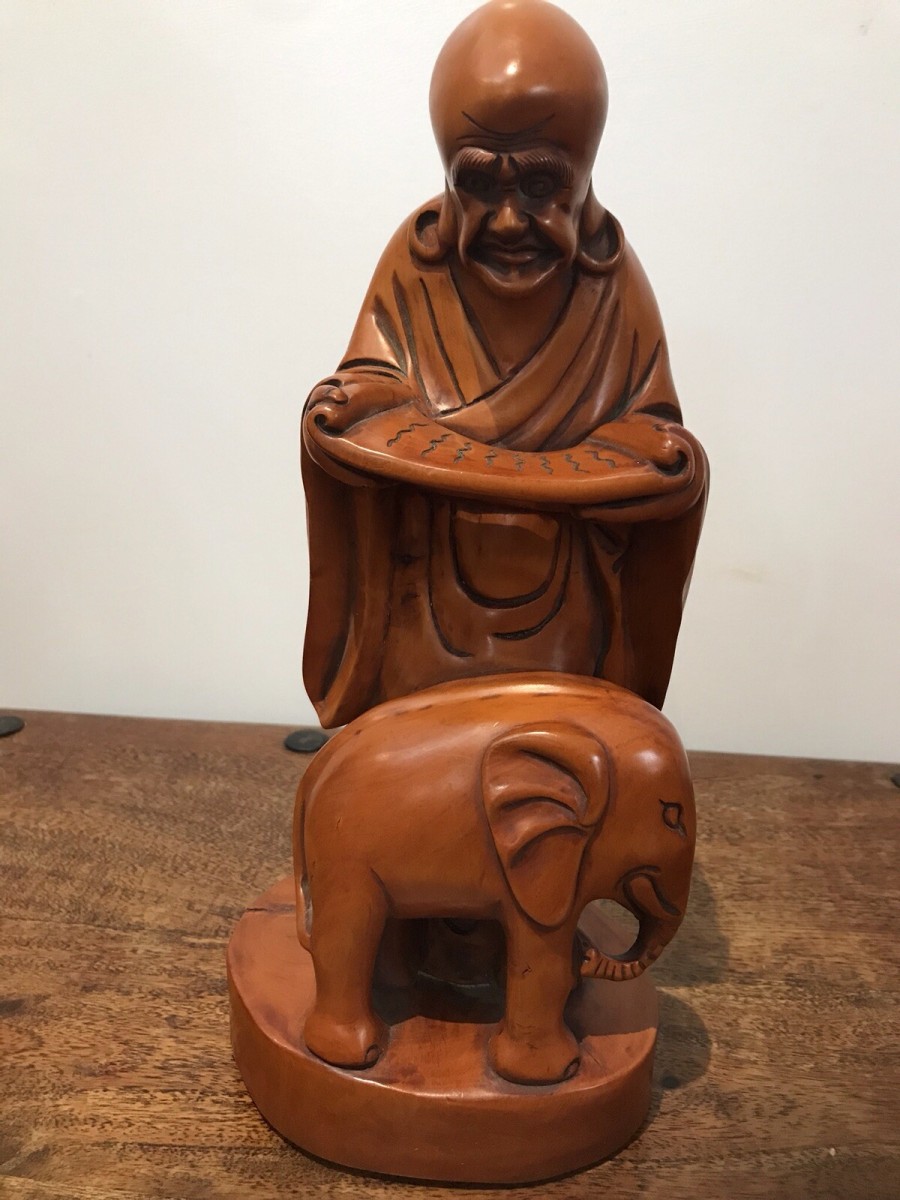 Asian Carved Fruitwood Buddha Statue