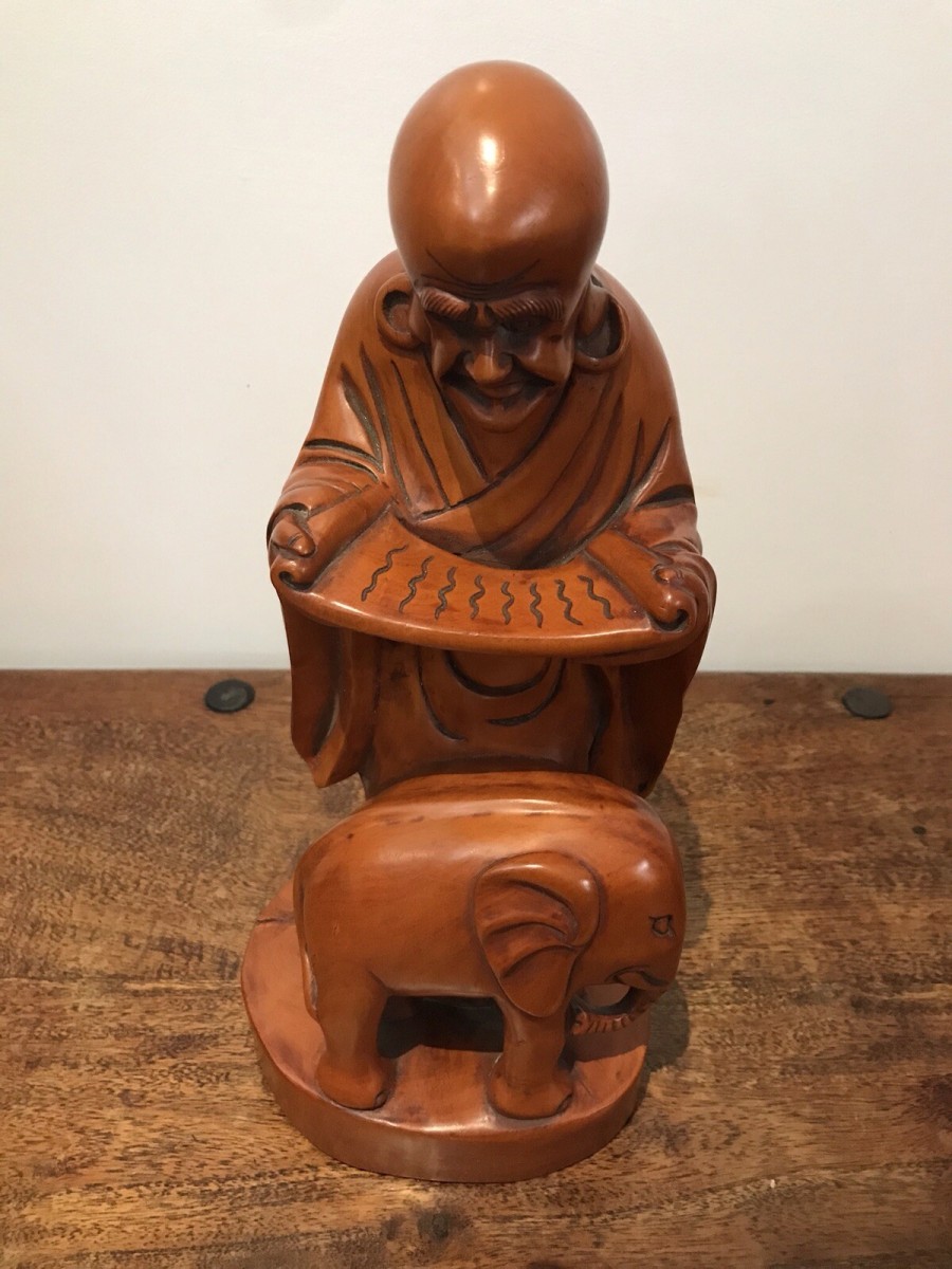 Asian Carved Fruitwood Buddha Statue