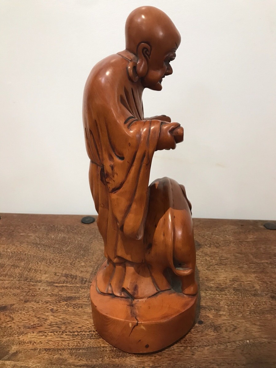 Asian Carved Fruitwood Buddha Statue