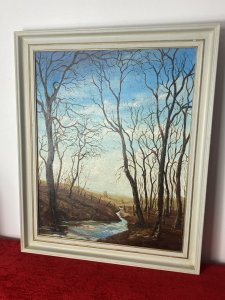 20th Century Winter Landscape Oil Artwork Titled 'Sun In December' J K WHITTON Circa - 20th Century Composition - Oil On Canvas Artwork Title - Sun In December Listing Description Decorative Landscape Oil Painting Depicting Meandering Stream Through A Winter Woodland, With Fantastic Perspective Showing Village Scape In The Distance. At The Forefront The Towering Leafless Trees Feel Haunting As Their Shadows Cast Upon The Land Whilst A Picket Fence Crosses The Stream. Exceptional Paintwork In Fine Detail Showing Water Movement, Reflection And Bright Blue Skies. Known Contemporary British Artist With Fine Hand. Signed J K WHITTON (Artist Details Upon The Reverse) Set In Gilt Wood Frame Dimensions In Inches Height 23" Width 19"