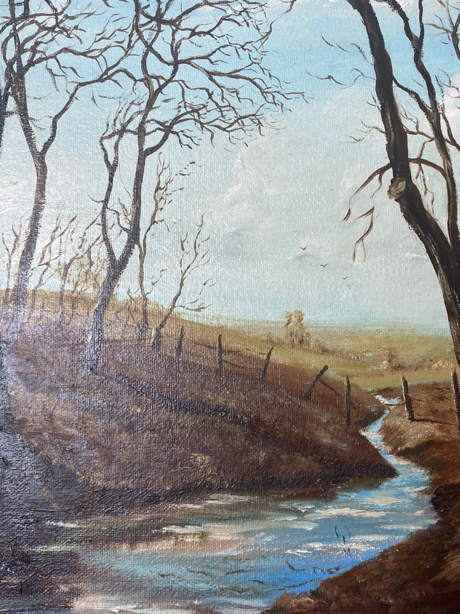 20th Century Winter Landscape Oil Artwork Titled 'sun In December' J K Witton