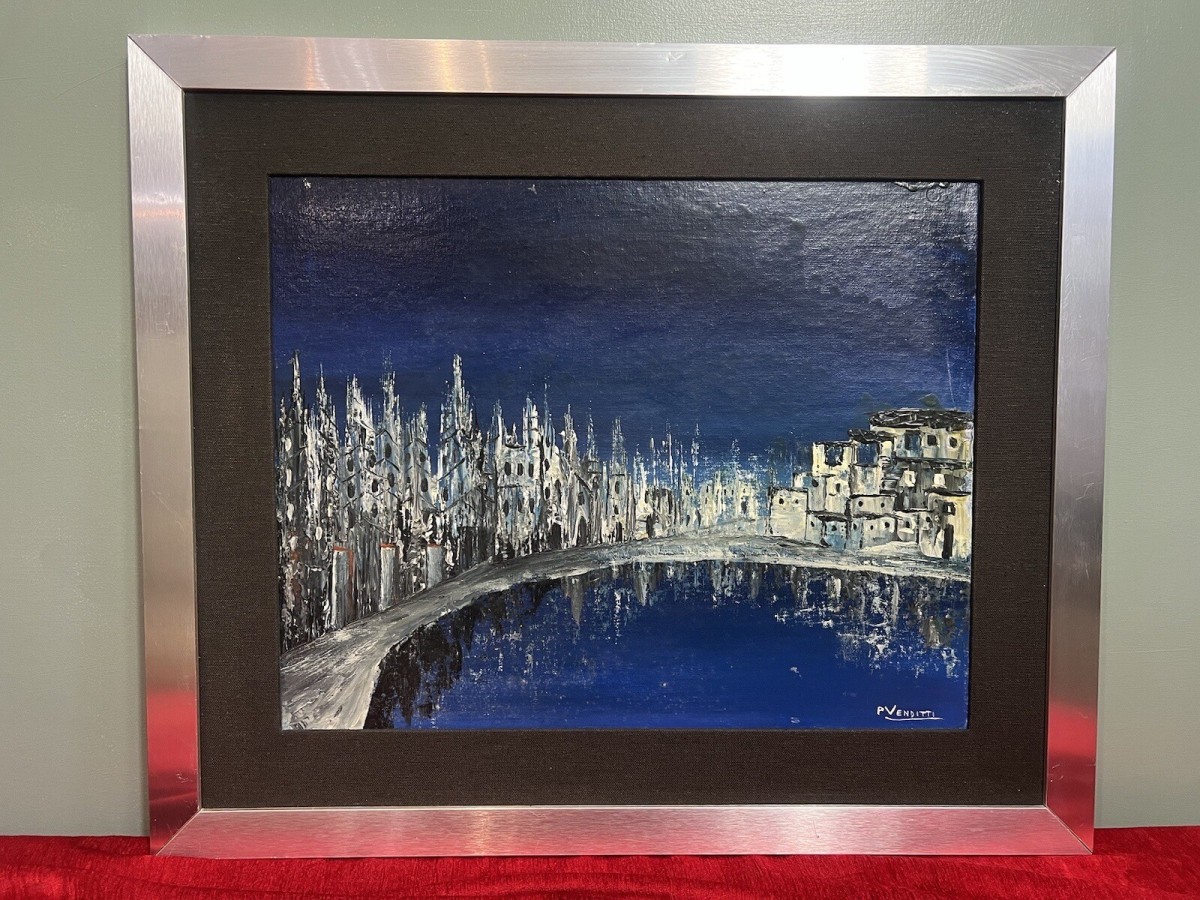 Italian Abstract Impressionist Architectural Night Lit View By P Venditti