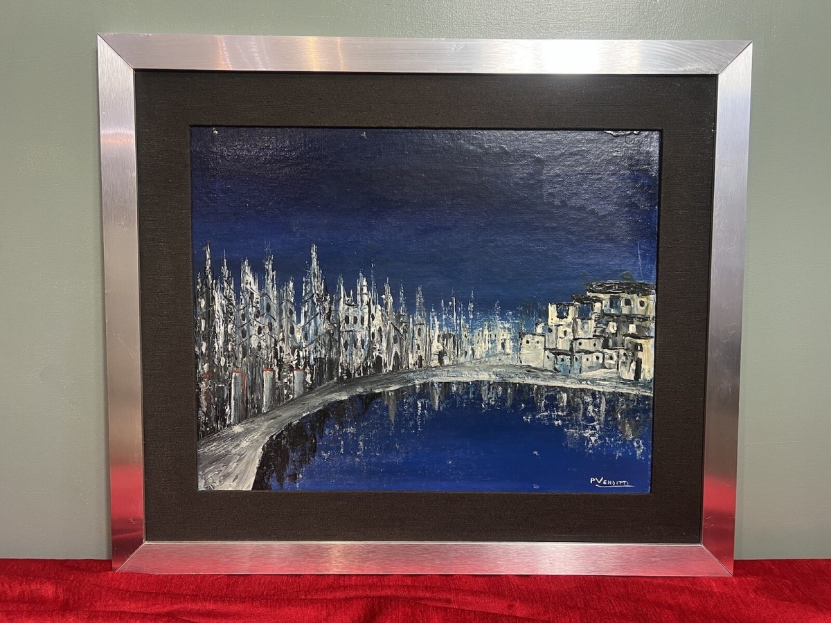 Italian Abstract Impressionist Architectural Night Lit View By P Venditti