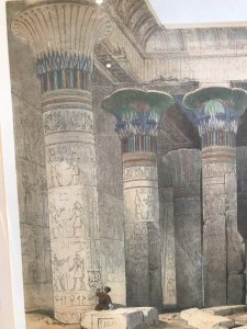 Fine Lithograph Grand Portico Of The Temple Of Philae David Roberts R.A. Renowned Scottish Orientalist Painter Wonderful Hieroglyphics Paintings On Pillars Of Stone Detailed Figures On The Foreground Stunning Detail Incredible Monument Glazed Guilt Frame Dimensions In Inches Width 29” Height 24”