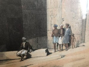 Fine Lithograph Grand Portico Of The Temple Of Philae David Roberts R.A. Renowned Scottish Orientalist Painter Wonderful Hieroglyphics Paintings On Pillars Of Stone Detailed Figures On The Foreground Stunning Detail Incredible Monument Glazed Guilt Frame Dimensions In Inches Width 29” Height 24”