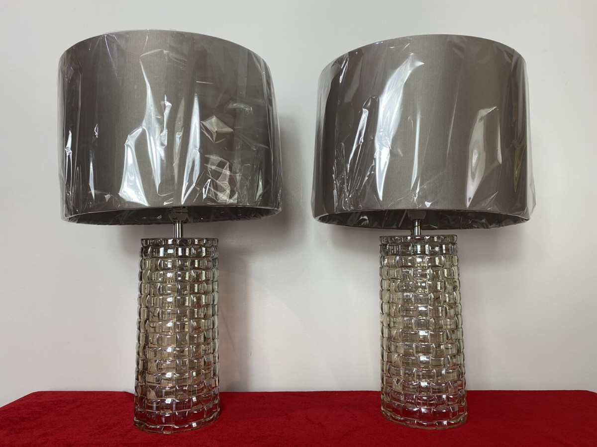 Primary image for Pair Modern Art Contemporary Geometric Glass Lamps With Shades