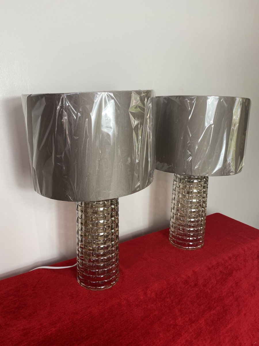 Pair Modern Art Contemporary Geometric Glass Lamps With Shades