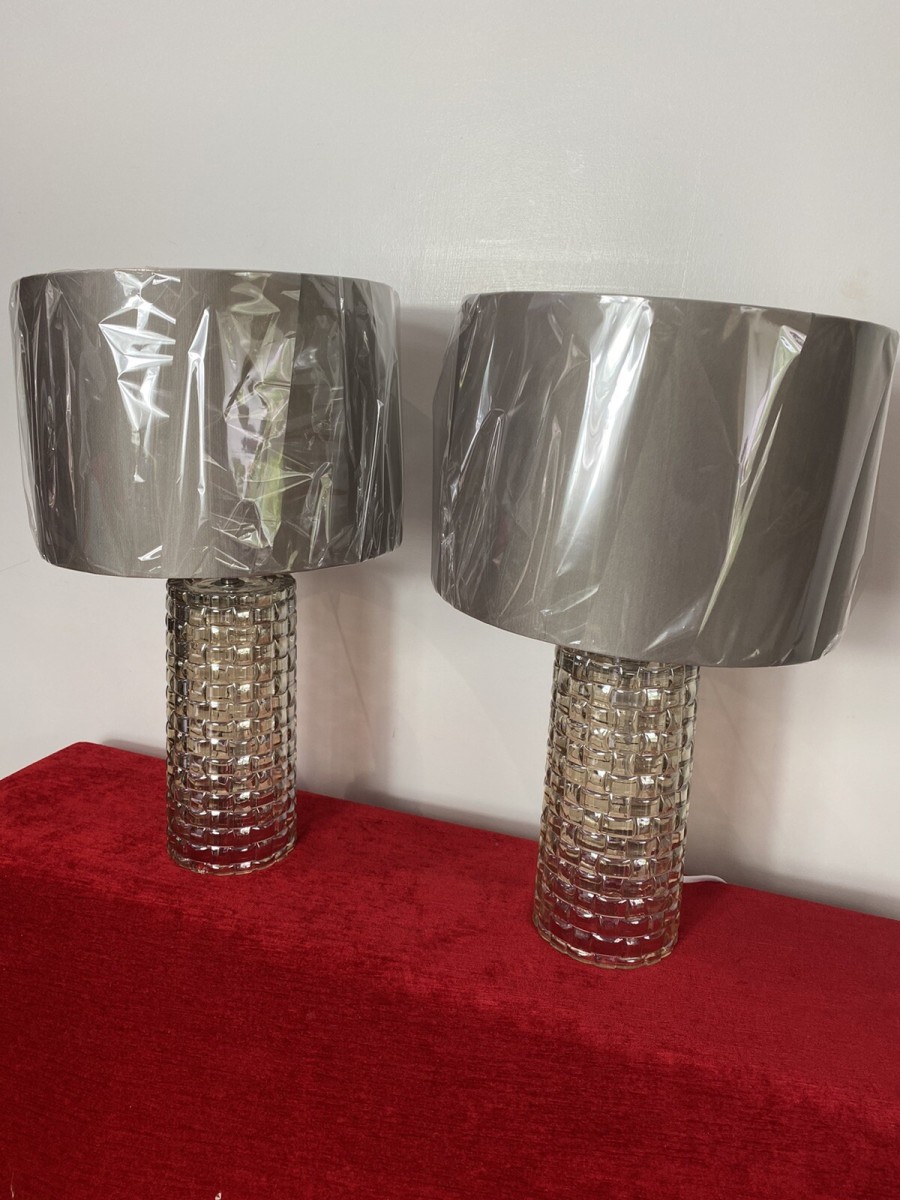 Pair Modern Art Contemporary Geometric Glass Lamps With Shades