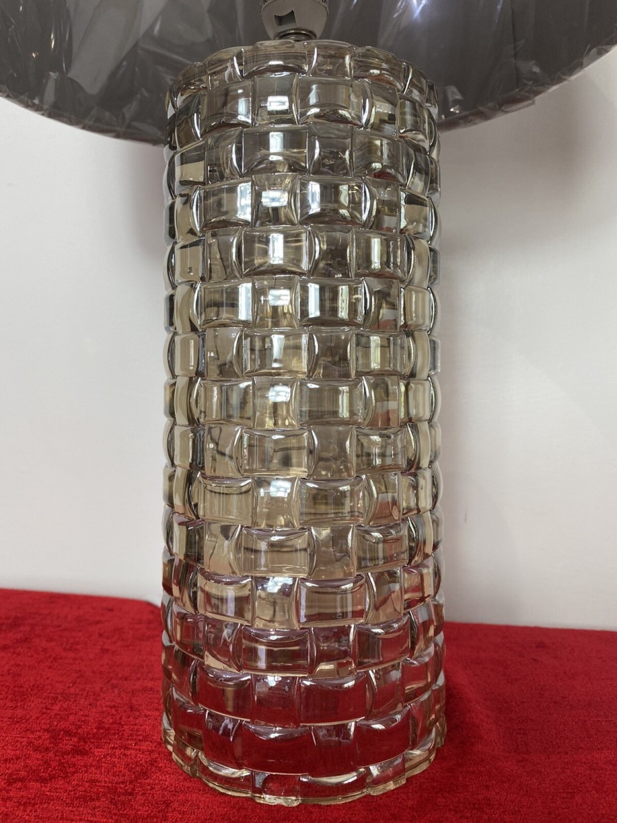 Pair Modern Art Contemporary Geometric Glass Lamps With Shades