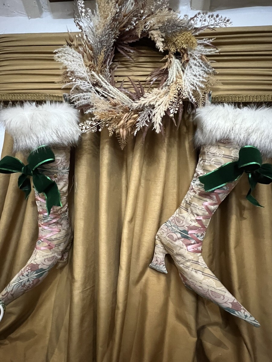 Pair Of Marie Antoinette Style Silk Brocade Christmas Stocking Boots