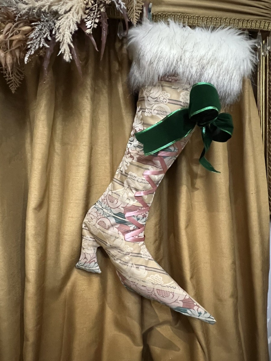 Pair Of Marie Antoinette Style Silk Brocade Christmas Stocking Boots