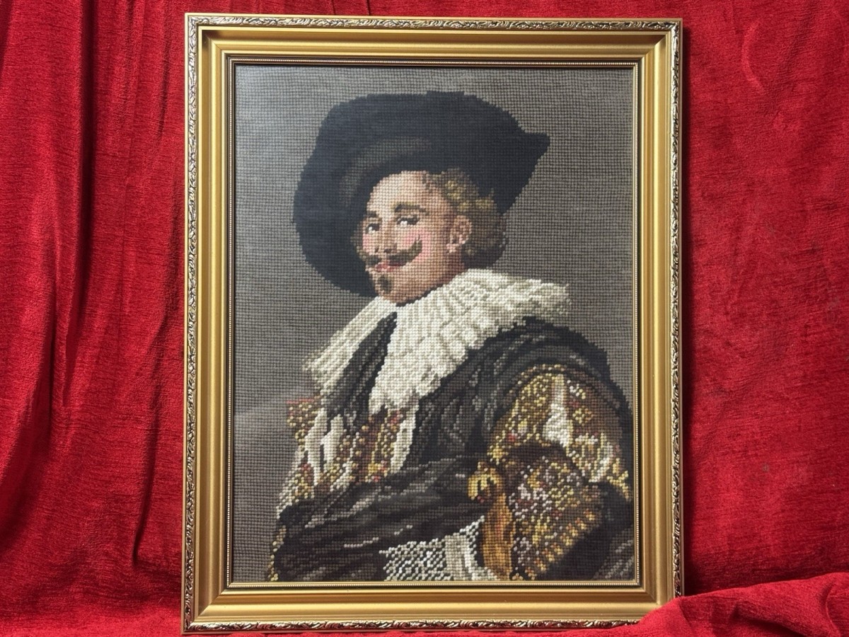 The Laughing Cavalier Wool-work Tapestry After Frans Hals 1624 Framed