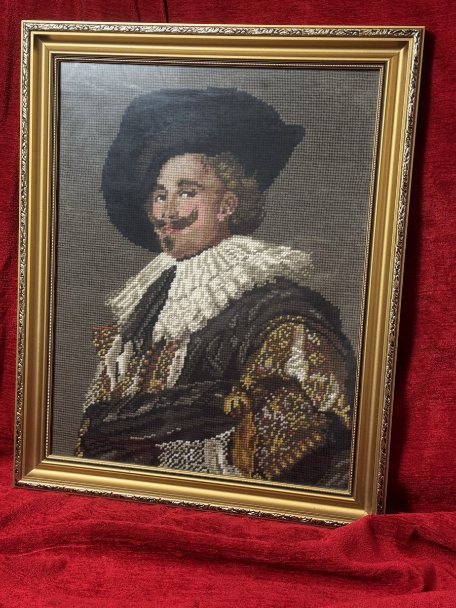 The Laughing Cavalier Wool-work Tapestry After Frans Hals 1624 Framed