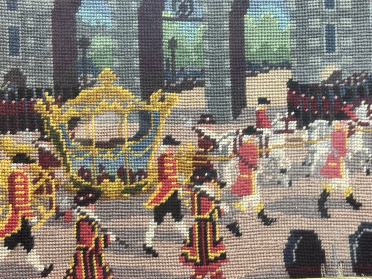 Queen Elizabeth Ii Coronation Vintage Wool-work Framed Tapestry