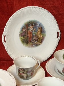 Angelica Kauffmann Style Romantic Neoclassical Scenes Afternoon Tea Service Circa - 1850 Composition - Hand Painted Porcelain Listing Description Stunning Feminine 23Pcs Porcelain Afternoon Tea Service Attributed To Angelica Kauffman. Each Piece Decorated With Central Hand Painted Romantic Neoclassical Scenes (6 Various Designs). Set Complete With Six Cups & Saucers, Two Serving Platters, One Sugar Bowl And Ten Side Plates. Stunning Talking Point For Any Afternoon Of Tea, Finger Sandwiches And Cakes. Condition - Excellent Showing Obvious Ware To Gilding Conducive Due To Age And Usage. Dimensions In Inches Server 9.5" Circumference Cup Height 2.5" Width 4" x Circumference 3" Saucer 5.5" Circumference Sugar Bowl Height 2.5" X 4" Circumference Side Plate 7" Circumference