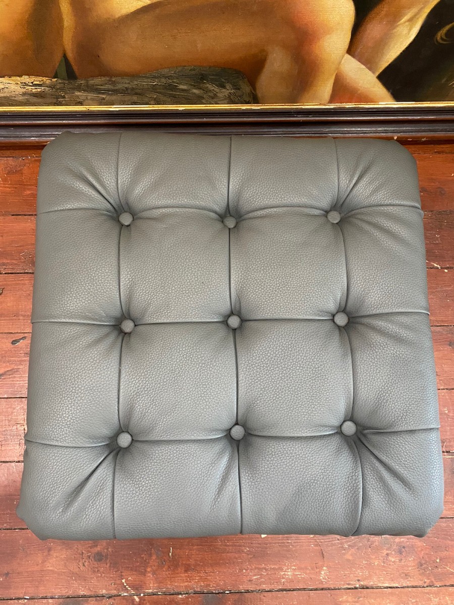 Vintage Chesterfield Deep Buttoned Leather Footstool With Queen Anne Legs
