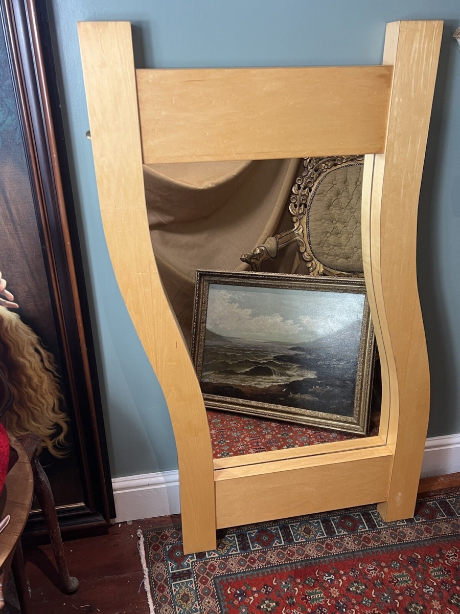Large Contemporary Art Satinwood Wave Studio Mirror