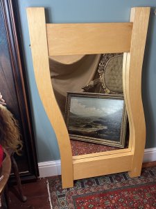 Large Contemporary Art Satinwood Wave Studio Mirror Tall Fine Quality Satinwood Studio Mirror In Unusual Wave Shape. Wall Mounting Brackets On Reverse. Heavy Item For Further Info Please Call The Museum Curator On 07707 488 566 Thank-you Dimensions in Inches Height 140cm x Width 73cm x Depth 6cm