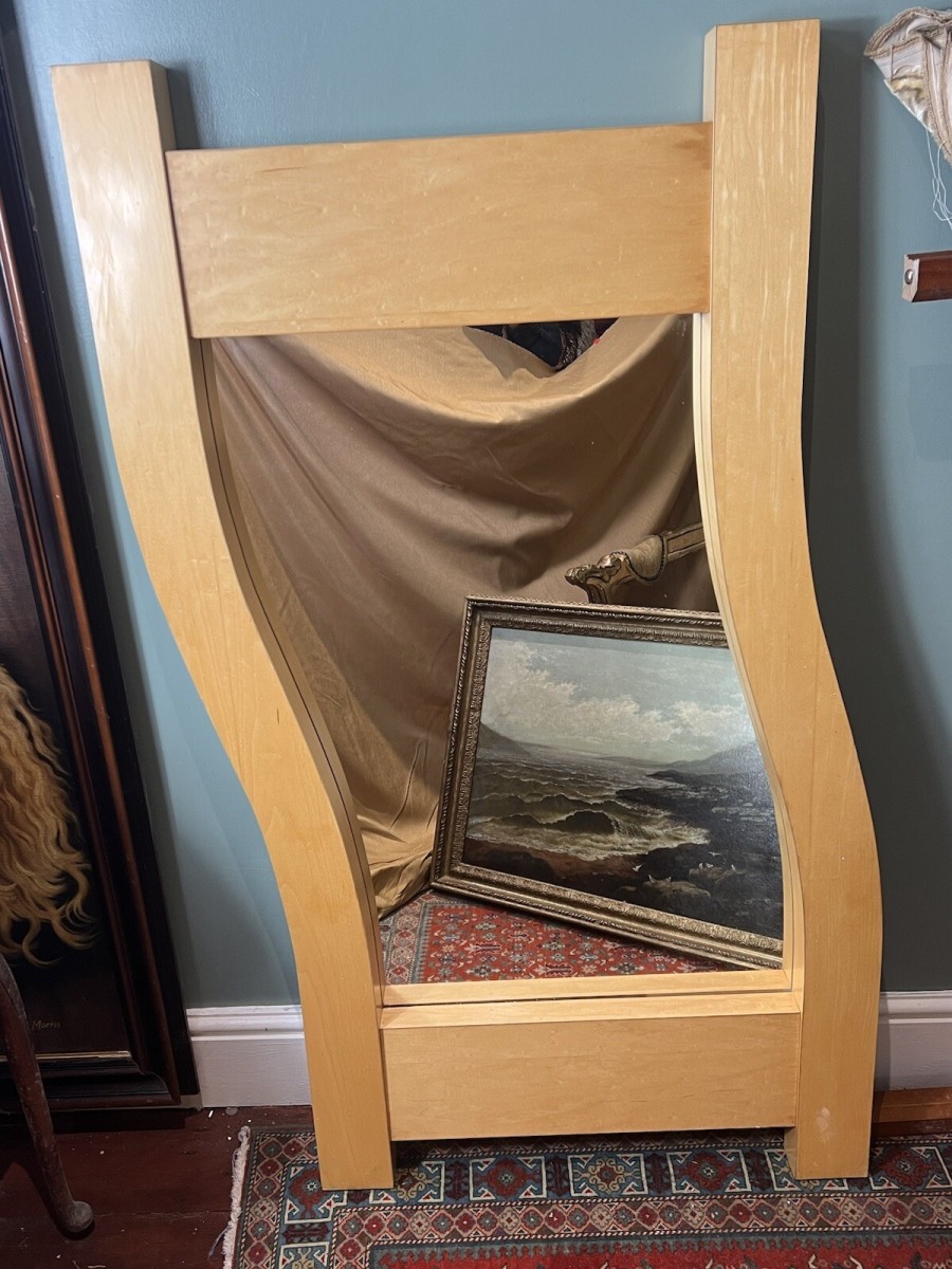Large Contemporary Art Satinwood Wave Studio Mirror