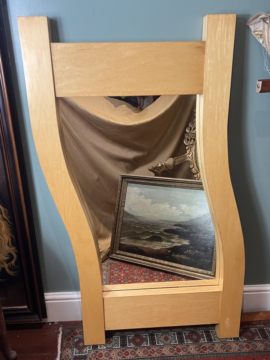 Large Contemporary Art Satinwood Wave Studio Mirror