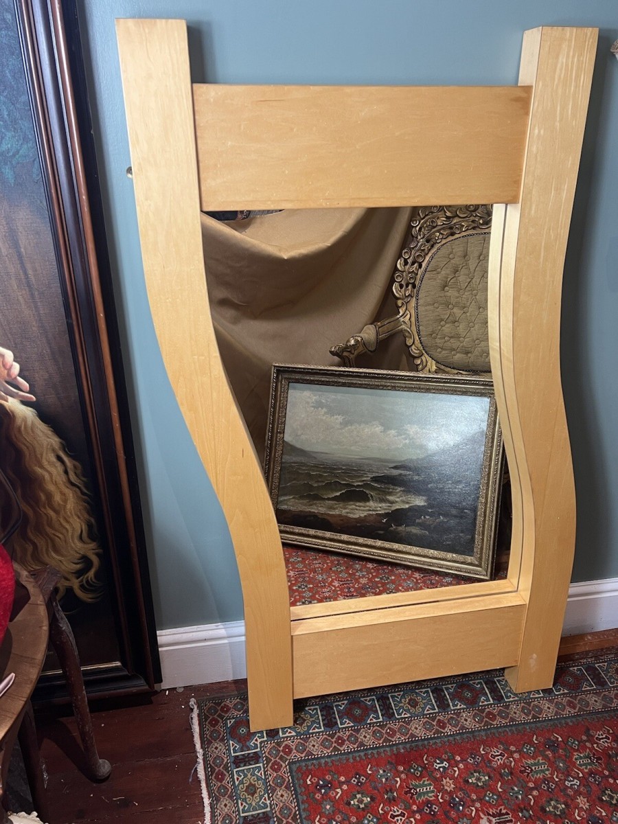 Large Contemporary Art Satinwood Wave Studio Mirror