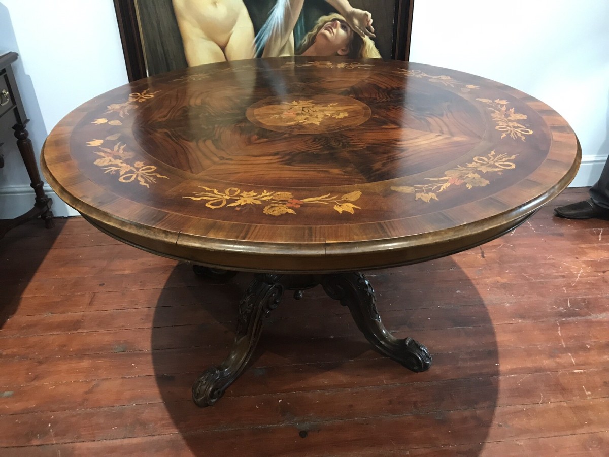 19th Century Victorian Kingwood Fine Marquetry Centre Table/ Dining Table