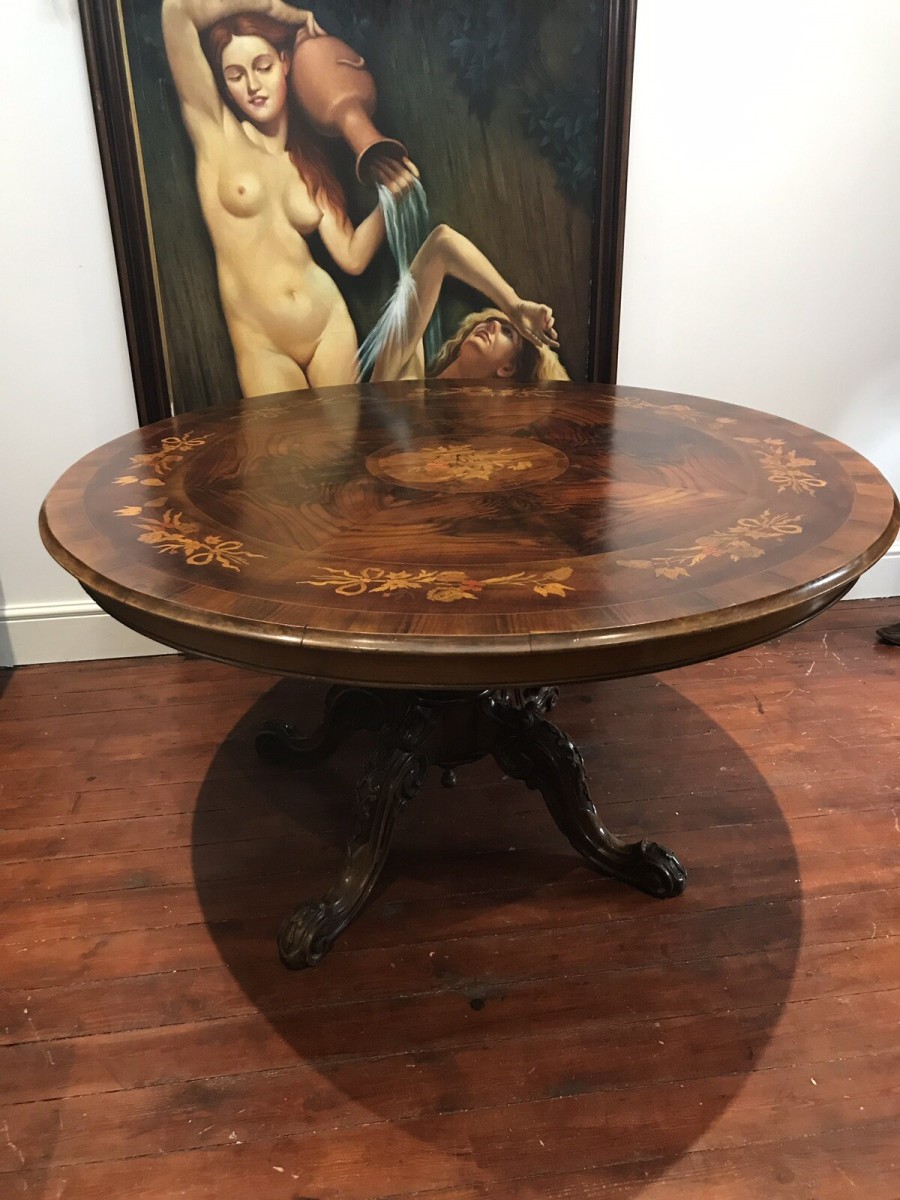 19th Century Victorian Kingwood Fine Marquetry Centre Table/ Dining Table