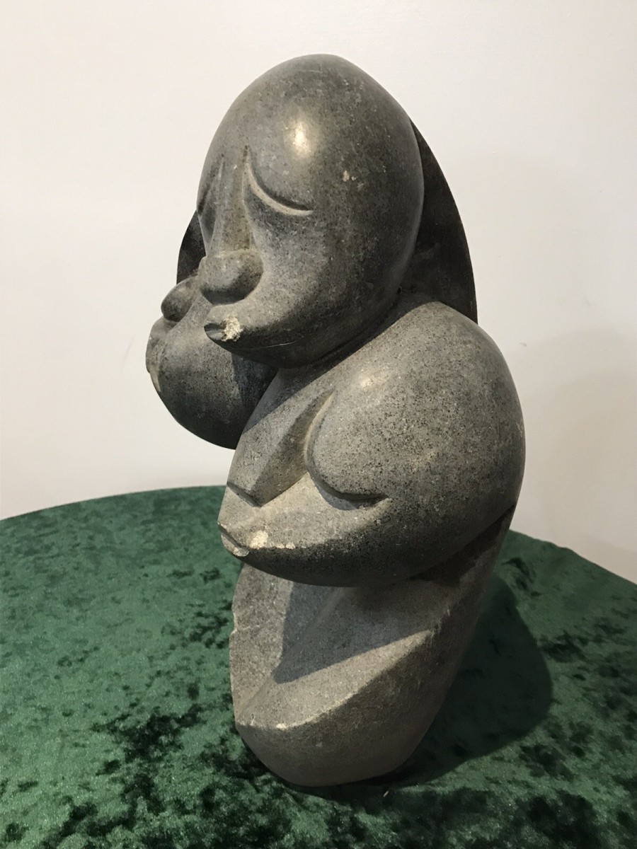 Fine Art 20th Century Carved 3 Heads Sculpture In The Style Of John Milne