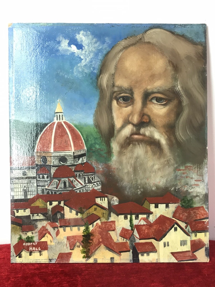 Primary image for Exceptional Italian Architect Filippo Brunelleschi Portrait Signed Oil On Board