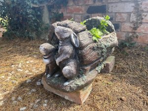Charming Vintage Rabbits Ornate Barrel Planter. Lovely Old Barrel Shaped Planter Hans Painted With Two Sitting Rabbits And Ivy Decoration. Deep Square Trough For Plants And Foliage. Lovely Condition Vintage Piece Composition- Reconstituted Stone Dimensions In Inches Height Width Depth