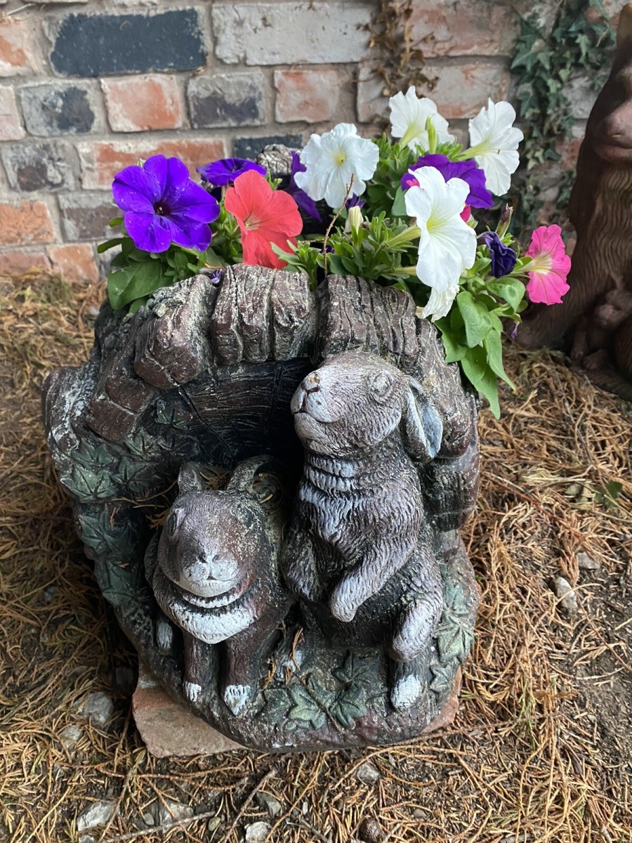 Charming Vintage Rabbits Ornate Planter Barrel