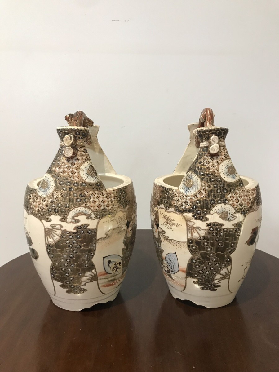 Fine Pair Japanese Antique Satsuma ‘emperor Vases’