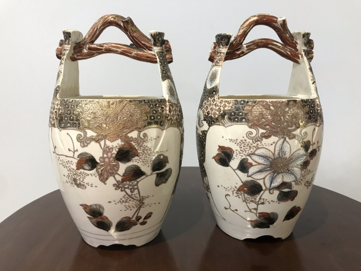Fine Pair Japanese Antique Satsuma ‘emperor Vases’