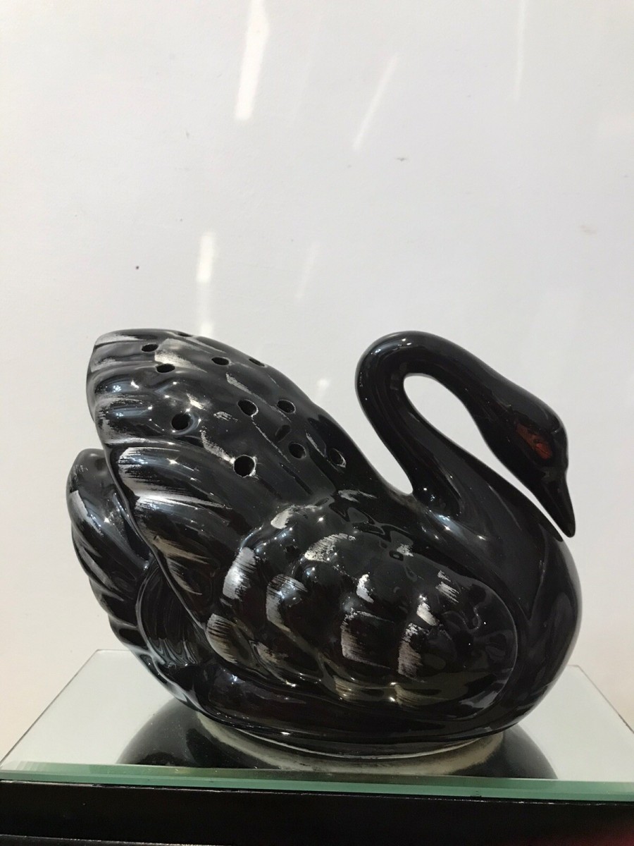 Vintage Staffordshire Black Swan Potpourri Decorative Table Display