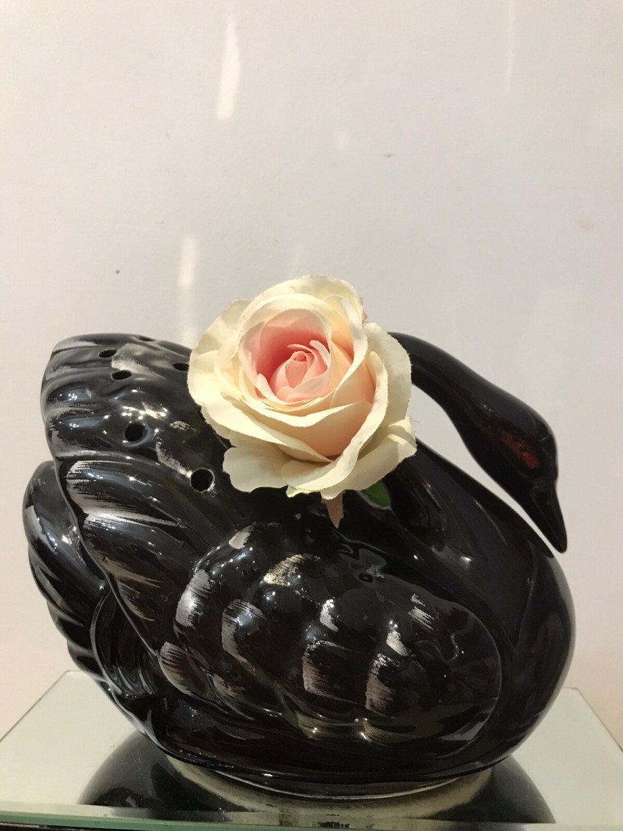 Vintage Staffordshire Black Swan Potpourri Decorative Table Display