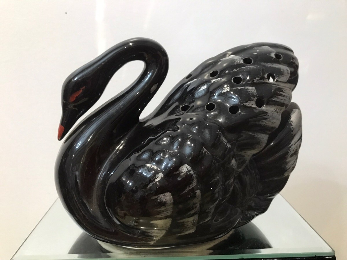 Vintage Staffordshire Black Swan Potpourri Decorative Table Display