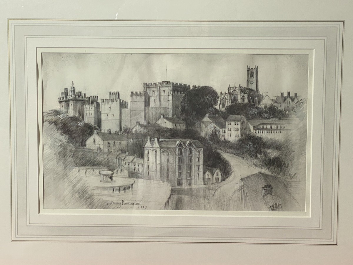 Teresa Wearing Pennington Castle Hillside Townscape Pencil Drawing 1989 Signed