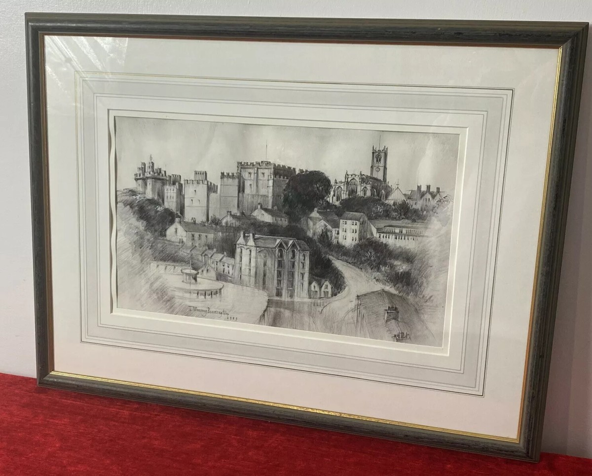 Teresa Wearing Pennington Castle Hillside Townscape Pencil Drawing 1989 Signed