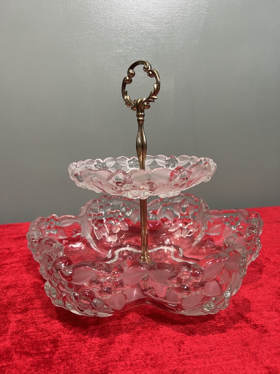 Mid Century Mikasa Walther Crystal Two Tier Cascading Fruit Bowl
