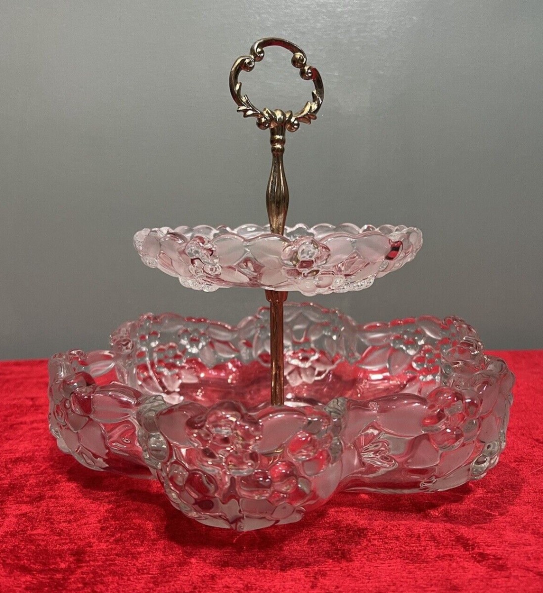 Mid Century Mikasa Walther Crystal Two Tier Cascading Fruit Bowl