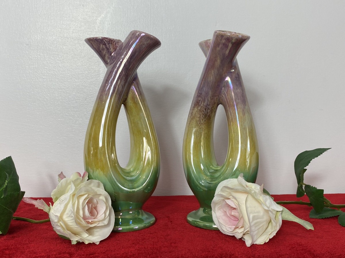 Primary image for Stunning Pair Of Mid Century German Tri-colour Lustreware Tulip Vases