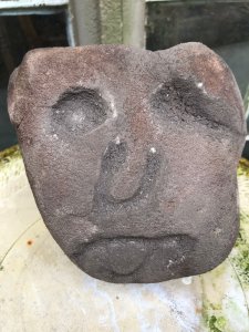 Historical Roman Carved Corbel Head Museum Piece . Composition- Red Sandstone Unearthed In Cheshire 30 Years Ago By Landowner Unusual Small Size With Interesting Contours Interesting Young Male Face With Triangle Marking On The Top Of The Head Very Weathered With Signs Of Cracking Due To Age Dimensions In Inches Height 7” Width 6.5” Depth 5” Weight Approx 7kg