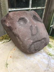 Historical Roman Carved Corbel Head Museum Piece . Composition- Red Sandstone Unearthed In Cheshire 30 Years Ago By Landowner Unusual Small Size With Interesting Contours Interesting Young Male Face With Triangle Marking On The Top Of The Head Very Weathered With Signs Of Cracking Due To Age Dimensions In Inches Height 7” Width 6.5” Depth 5” Weight Approx 7kg