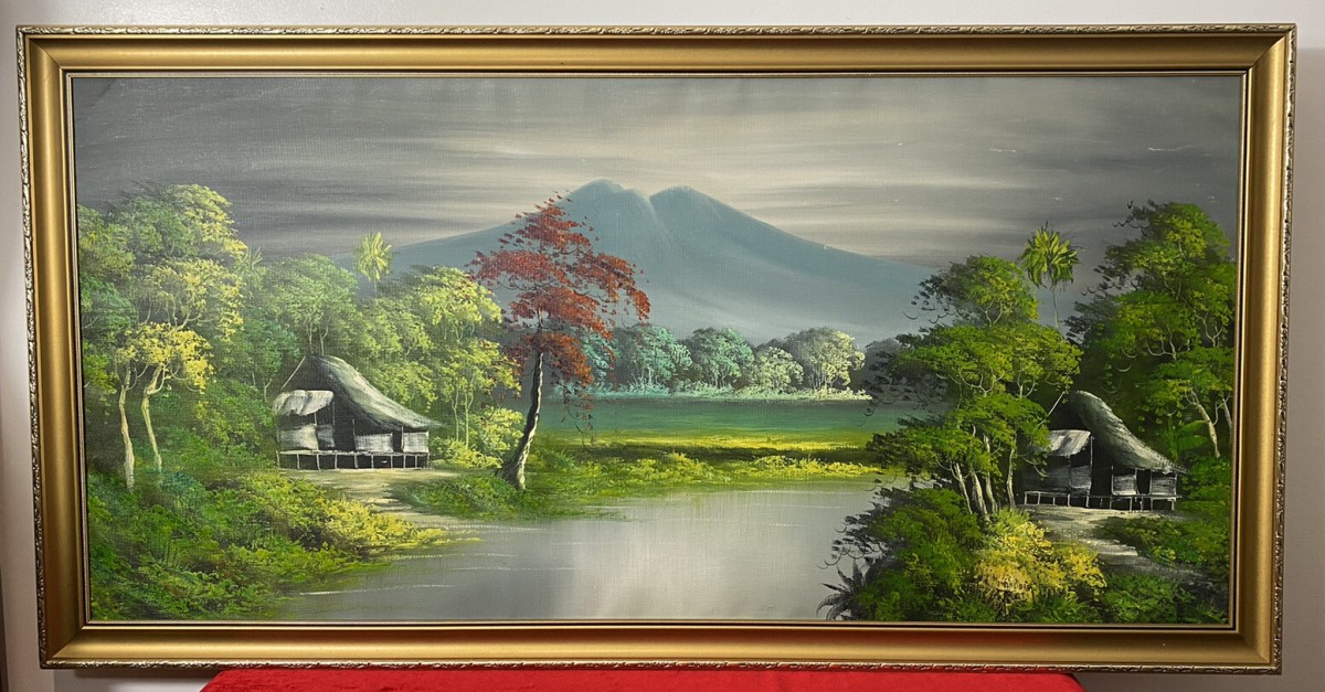 Primary image for 20th Century Indonesian Native Volcanic Settlement Landscape Oil Painting