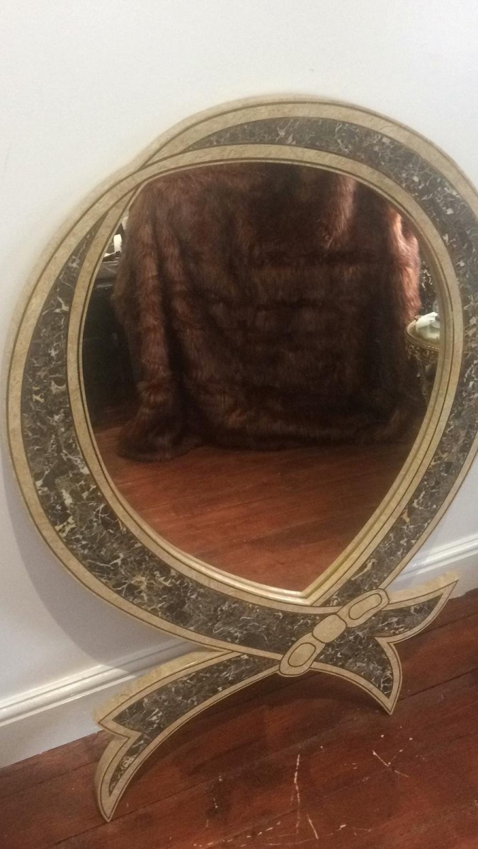 Primary image for Stunning Italianate Solid Marble And Brass Inlay Bow Wall Mirror