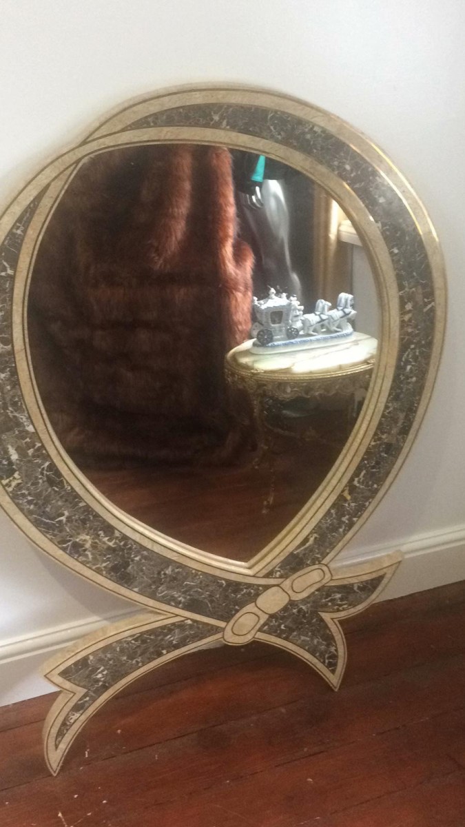 Stunning Italianate Solid Marble And Brass Inlay Bow Wall Mirror