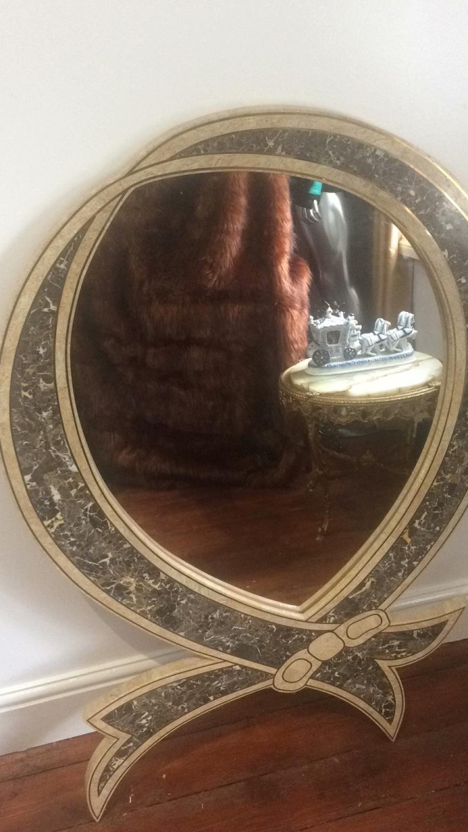 Stunning Italianate Solid Marble And Brass Inlay Bow Wall Mirror