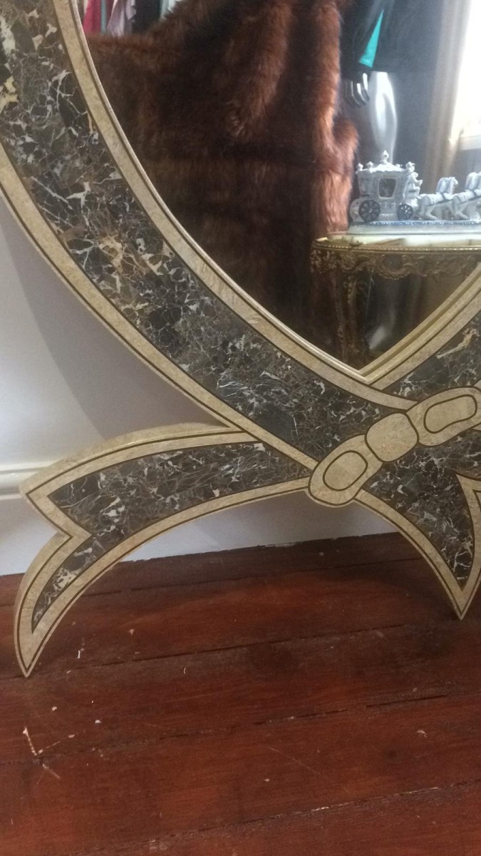 Stunning Italianate Solid Marble And Brass Inlay Bow Wall Mirror